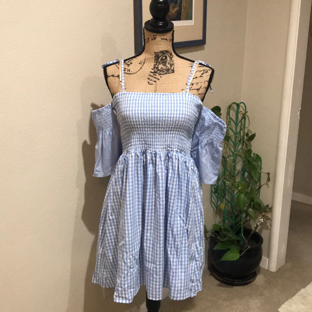 Blue & White Gingham midi dress